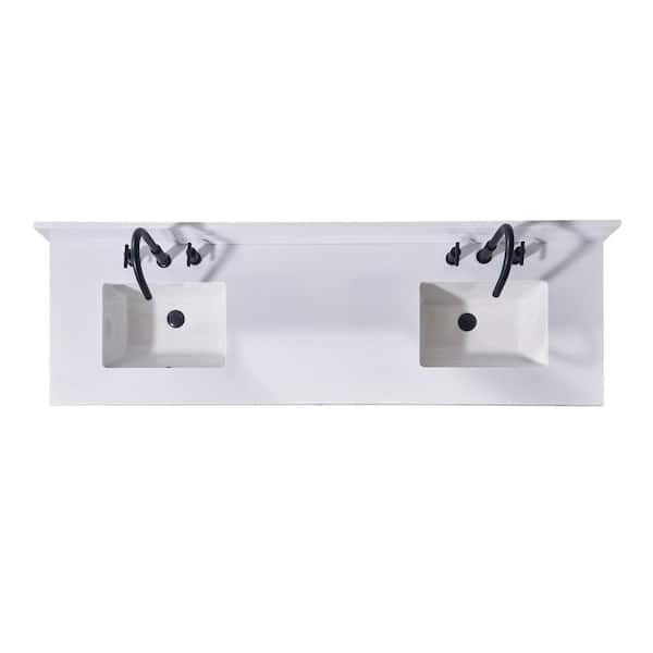 Altair Andalo 73 in. W x 22 in. D Engineered Stone Composite Vanity Top in Snow White with White Rectangular Double Sink