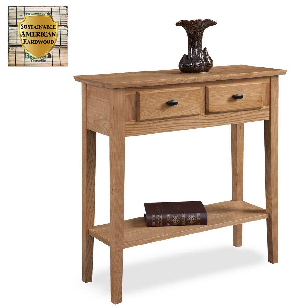 Beige Ash Wood Rectangular Console Table with Storage