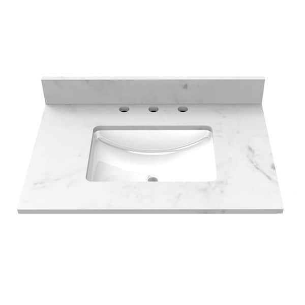 Winette 31 in. W x 22 in. D Engineered Stone Composite Vanity Top in Carrara White with White Rectangular Single Sink