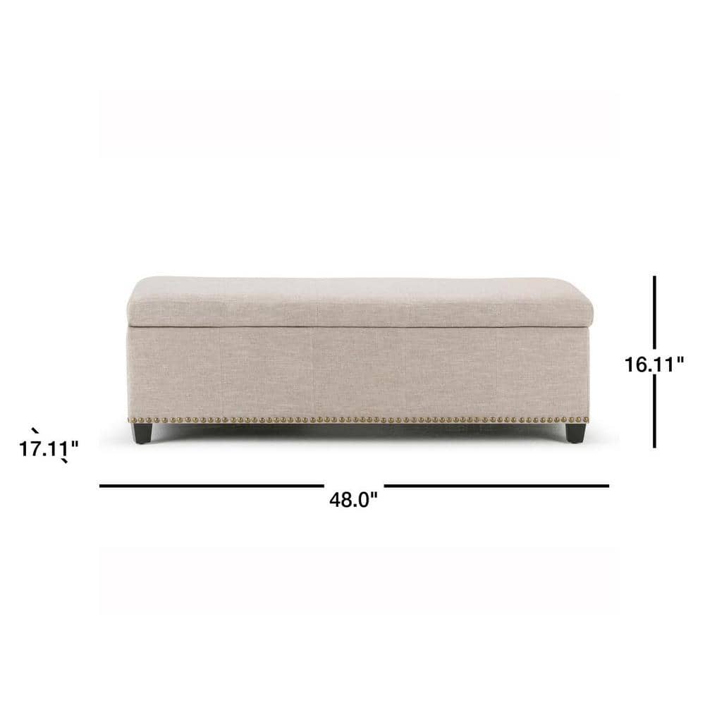 Linen Natural 48" Upholstered Storage Ottoman Bench