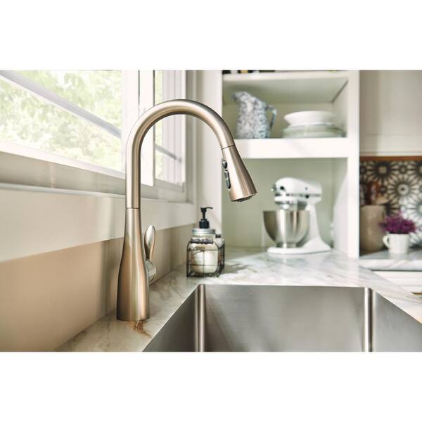 Moen Arbor Single Handle Pull Down Sprayer Kitchen Faucet With Power Boost In Spot Resist Stainless 7594srs The Home Depot