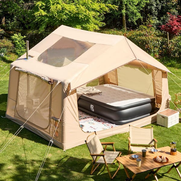 DSNAPE All-Weather 12 ft. x 8 ft. Beige Inflatable Camping Tent