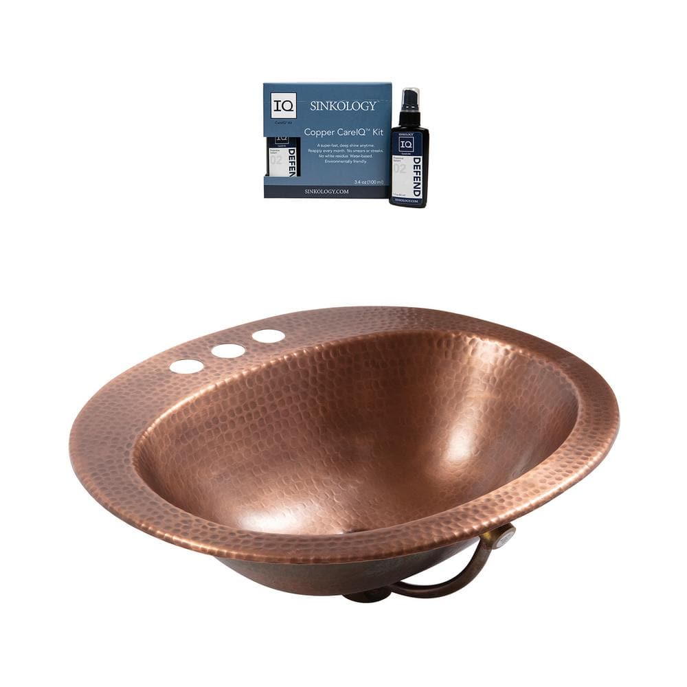 Seville Antique Copper 20" Oval Drop-In Bathroom Sink with Care Kit