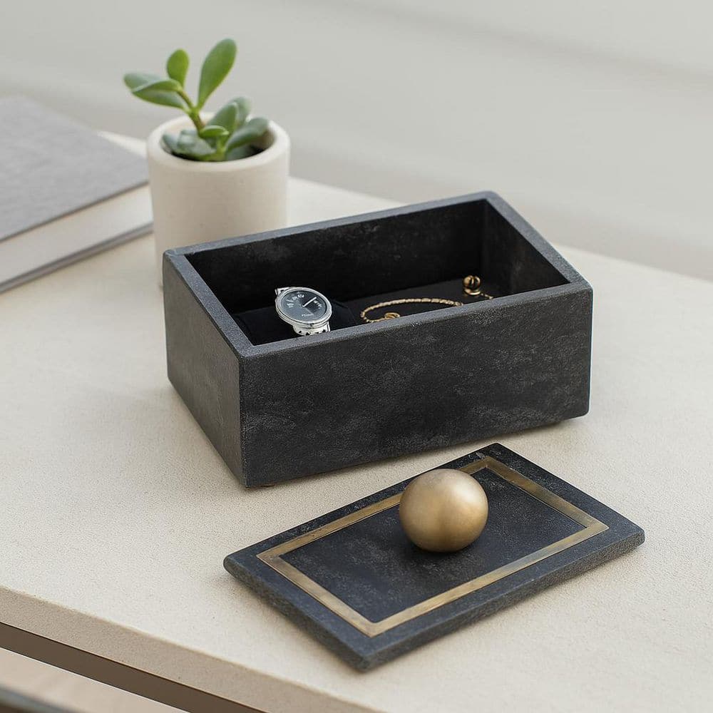 BLACK MARBLE DISPASSION 07 ポーチ Liv & Skye Black 7 in. x 5 in. Marble Rectangular Decorative Box