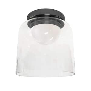 Nadine 7 in. 10-Watt Transitional Matte Black Integrated LED Flush Mount with Clear Glass Shade