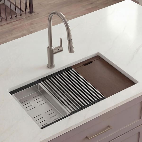 30 in. Undermount Single Bowl 16-Gauge Stainless Steel Kitchen Sink Basin with Bottom Grids and Accessories