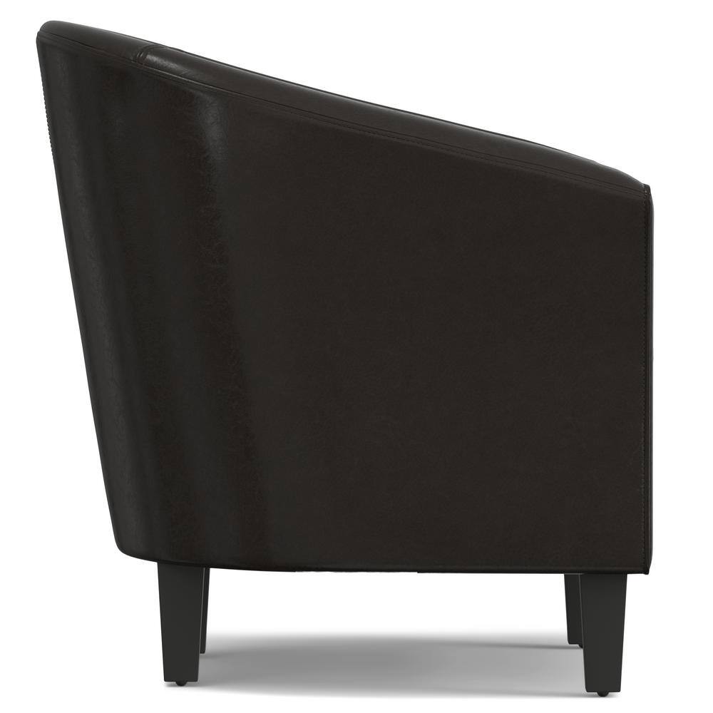 Austin Dark Brown Faux Leather Barrel Accent Chair