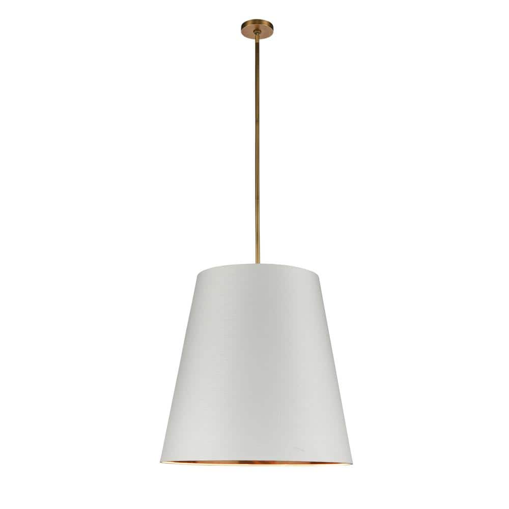 Calor 25 in. 3-Light 60-Watt Vintage Brass/White Linen with Gold Parchment 