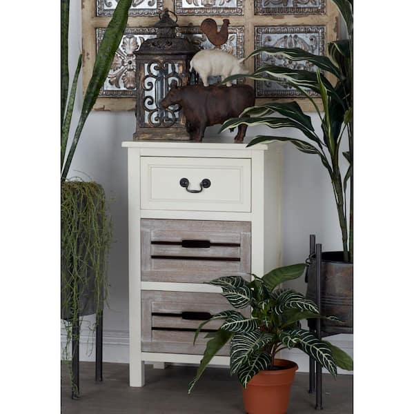 Litton Lane 28 in. x 17 in. x 13 in. White Wood Country Cottage Style Storage Unit