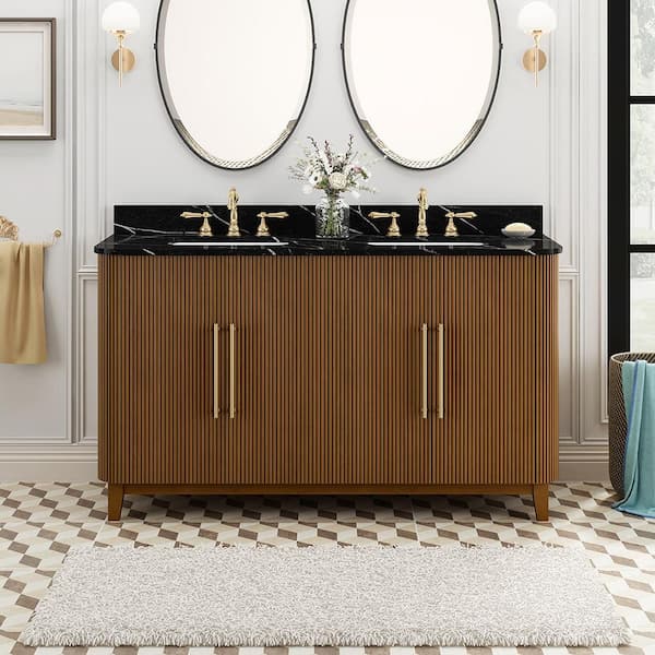 Home Decorators Collection Goldney 60 in. Double Sinks Spiced
