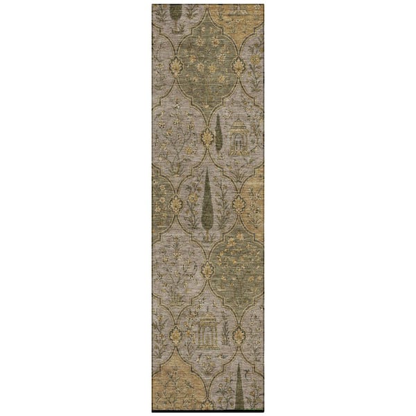 Chantille Machine Washable Indoor/Outdoor Abstract ACN3018 Olive 2 ft. x 7 ft. Runner Rug