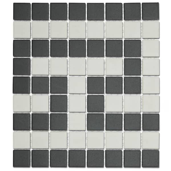 Gotham 1 in. Greek T Border Unglazed Black and White 8 in. x 9 in. Porcelain Floor and Wall Mosaic Tile(4.9 sq.ft./Case)