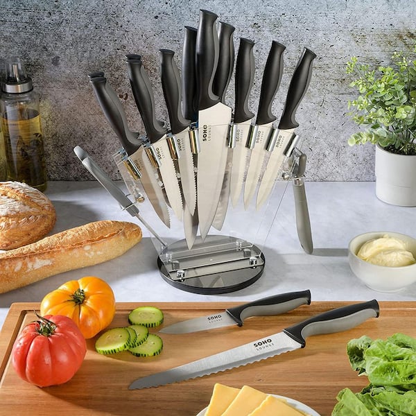 Soho Lounge 16 Piece Stainless Steel Cutlery Knife Set in Black with Acrylic Stand