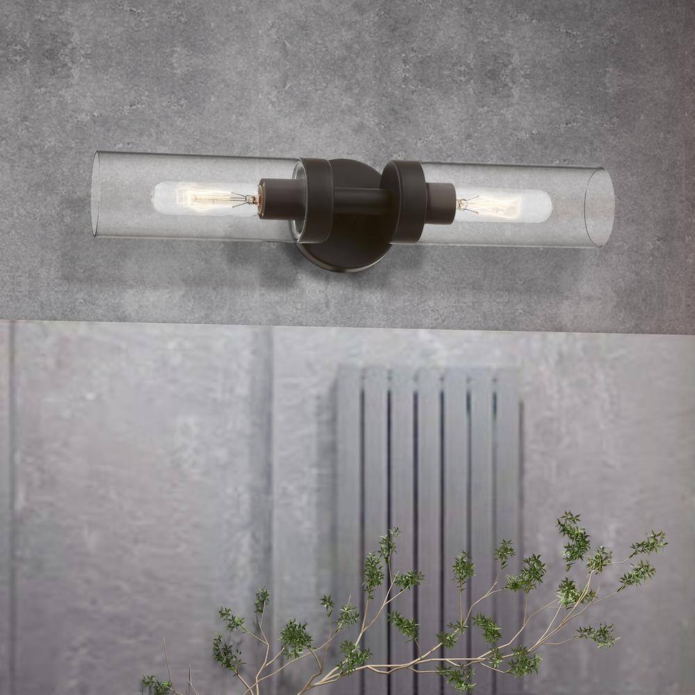 Ludlow Urban Minimal 2-Light Bronze Vanity with Clear Glass Shades