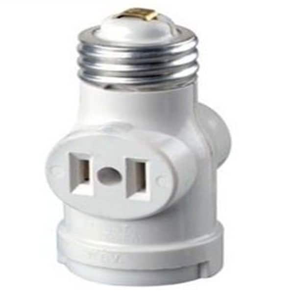 White Light Socket with 2 Plug Outlets