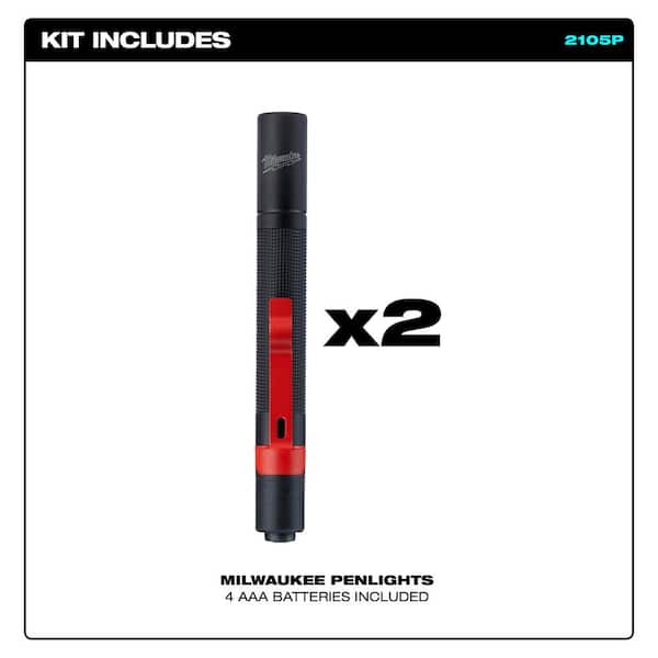 100 Lumens Aluminum Pen Light with Clip (2-Pack)