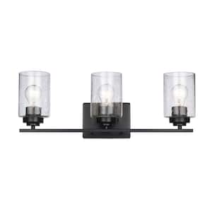 Simi 22 in. 3-Light Black Bathroom Vanity Light Fixture with Seeded Glass Shades