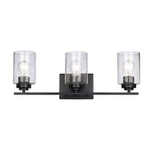 22 in. 3-Light Black Bathroom Vanity Light Fixture with Seeded Glass Shades