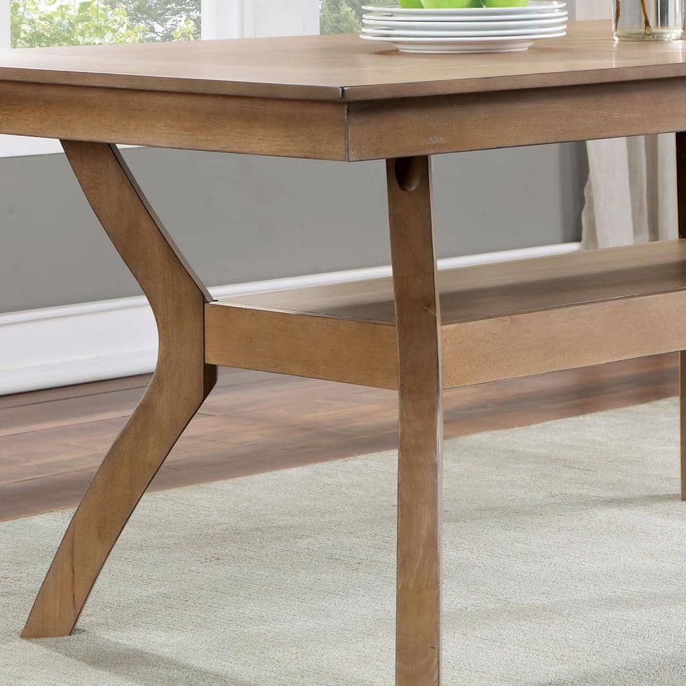 Natural Tone Solid Wood Dining Set with Beige Cushioned Chairs