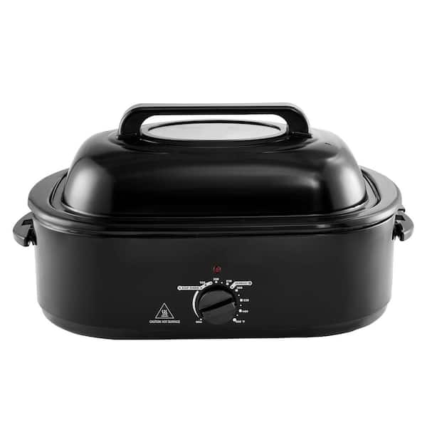 Electric Roaster Oven 24 qt. Black Slow Cooker 1450-Watt Turkey Roaster with Self-Basting Lid, Defrost and Warm Function
