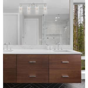 Cedar Lane 31 in. 4-Light Brushed Nickel Modern Vanity with Clear and Etched Glass Shades