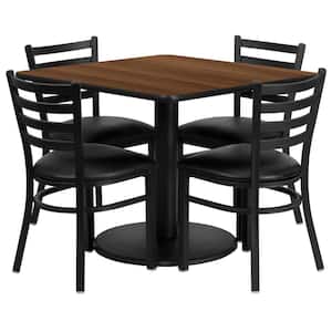 5-Piece Walnut Top/Black Vinyl Seat Table and Chair Set