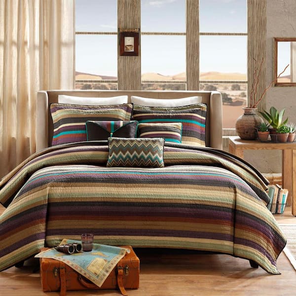 Madison Park Sequoia 5-Piece Multi Polyester Twin/Twin XL Reversible Quilt Set with Throw Pillows