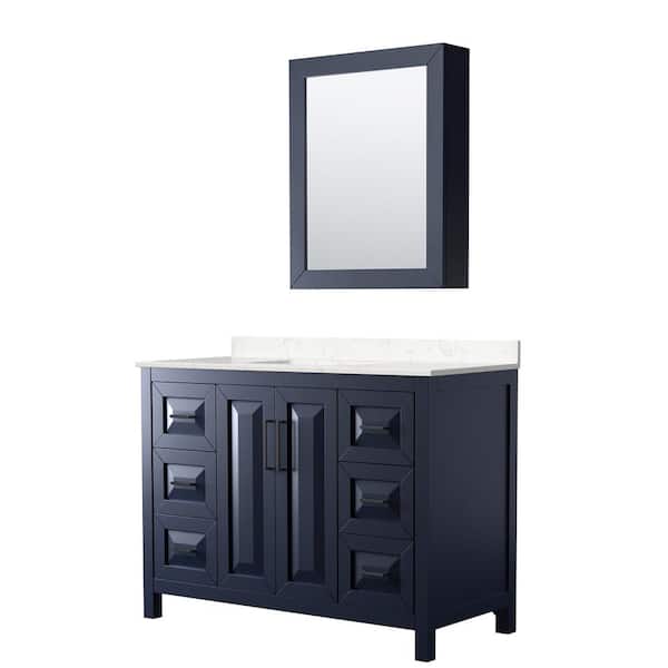 Wyndham Collection Daria 48 in. W x 22 in. D x 35.75 in. H Single Bath Vanity in Dark Blue with Carrara Cultured Marble Top and Mirror