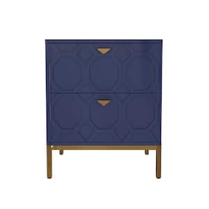 Honeycomb Wooden 2-Drawer Side Table in Blue