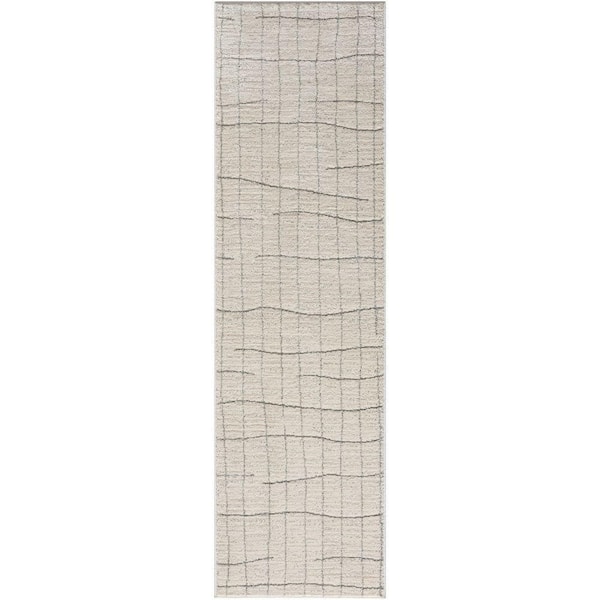 Nourison Santa Cruz Ivory Grey 2 ft. x 8 ft. Abstract Contemporary Runner Area Rug