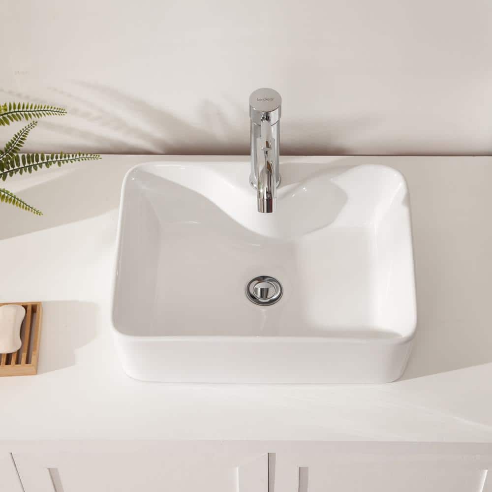 19" White Ceramic Rectangular Vessel Bathroom Sink