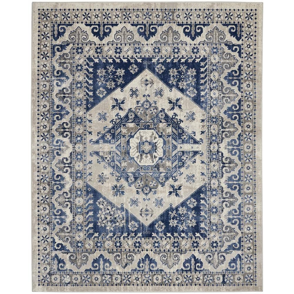 Nourison Cyrus Ivory Blue 8 ft. x 10 ft. Medallion Traditional Area Rug ...