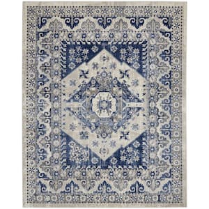 Cyrus Ivory Blue 8 ft. x 10 ft. Medallion Traditional Area Rug