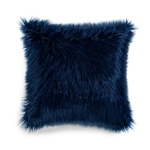 Mongolian Luca Faux Fur Navy 13 in. x 20 in. Throw Pillow Cover