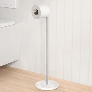 Bathroom Freestanding Toilet Paper Holder 26 in. H Tissue Roll Holder Floor Stand with Marble Base in Brushed Finish