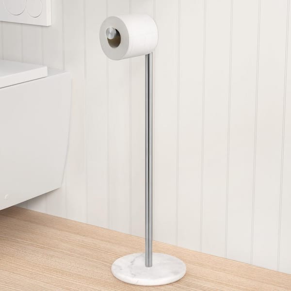 KES Bathroom Freestanding Toilet Paper Holder 26 in. H Tissue Roll Holder Floor Stand with Marble Base in Brushed Finish
