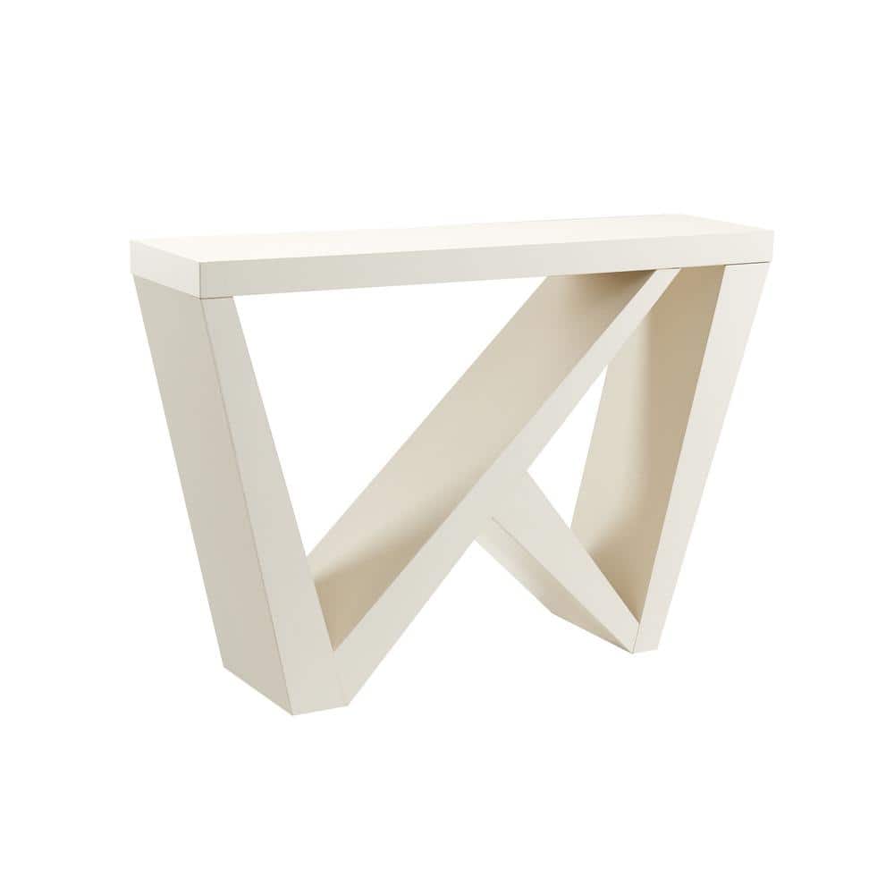 Cream Weave Modern Rectangular Console Table with Geometric Design