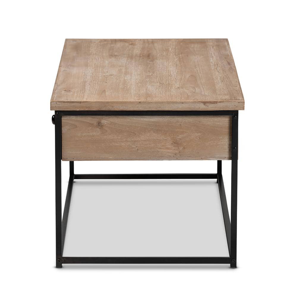 Roderick Fir Wood and Metal Rectangular Coffee Table with Storage