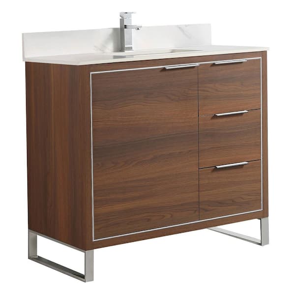 FINE FIXTURES Opulence 36 in. W x 18 in. D x 33.5 in. H Bath Vanity in Walnut Ebony with White Carrara Single sink Top