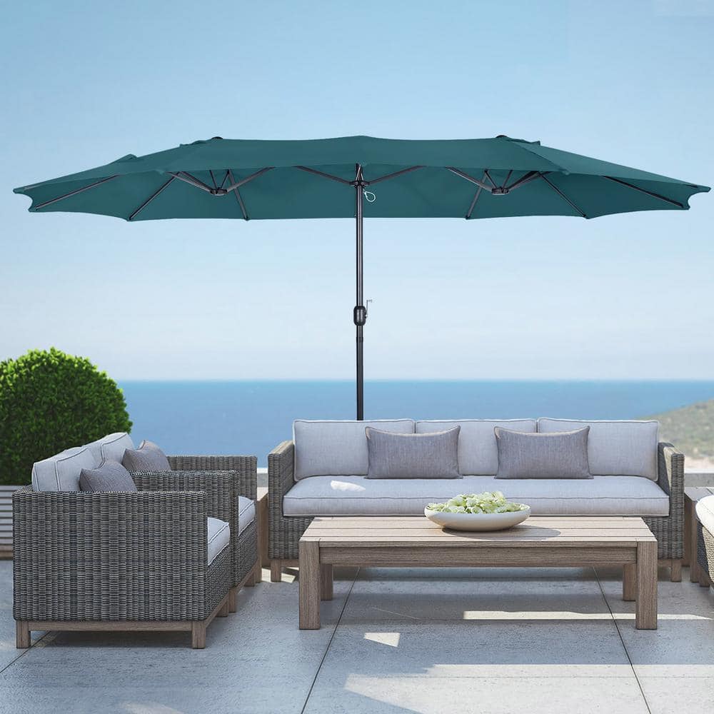 Dark Green 15 ft Double-Sided Outdoor Patio Umbrella with Steel Pole