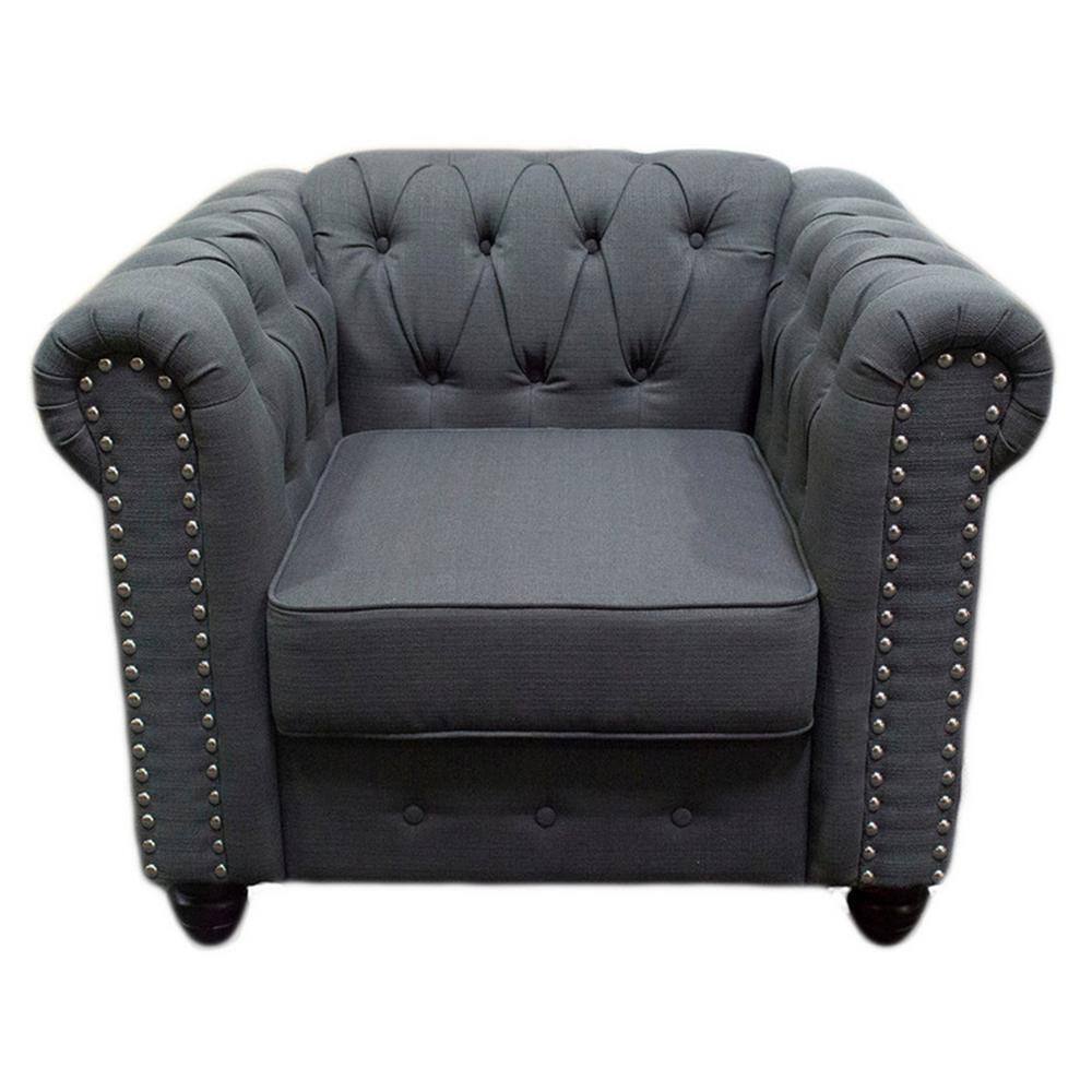 Charcoal Velvet Flared Arm Wood Accent Chair with Tufted Back