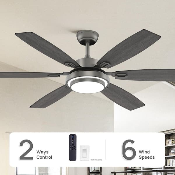 60 in. Indoor Grey Downrod Mount Ceiling Fan with Integrated LED with Remote Control Included