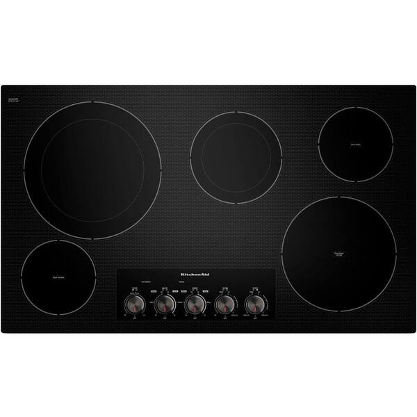 KitchenAid 36 in. Radiant Ceramic Glass Electric Cooktop in Black with 5 Elements Including Double-Ring and Warming Elements
