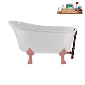 51 in. x 25.6 in. Acrylic Clawfoot Soaking Bathtub in Glossy White with Matte Pink Clawfeet and Oil Rubbed Bronze Drain