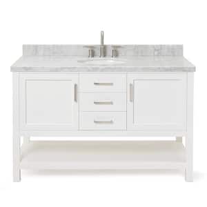 Bayhill 55 in. W x 22 in. D x 36 in. H Bath Vanity in White with Carrara White Marble Top
