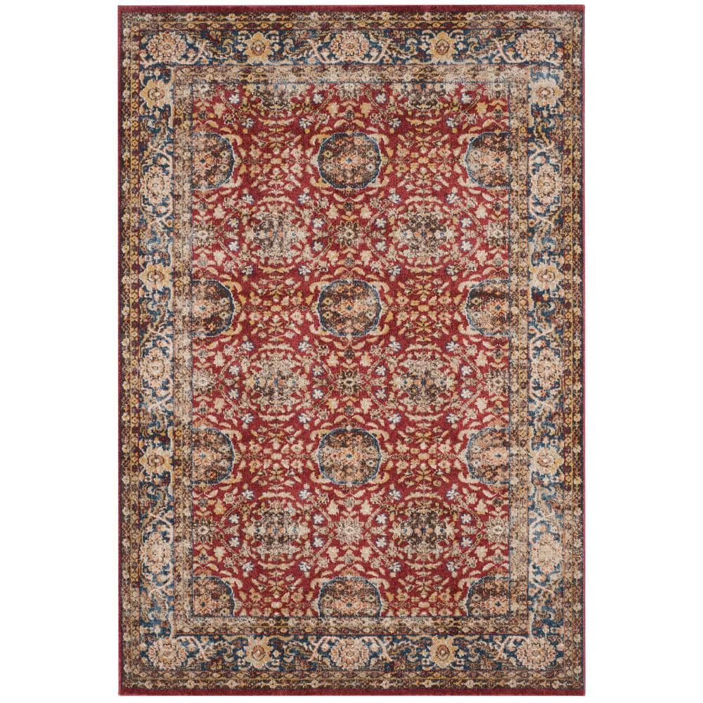 Bijar Red and Royal Floral Motif Synthetic Area Rug