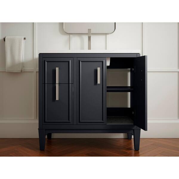 KOHLER Southerk 36.43in. Single Sink Freestanding Slate Grey Bath Vanity with White Quartz Top Assembled