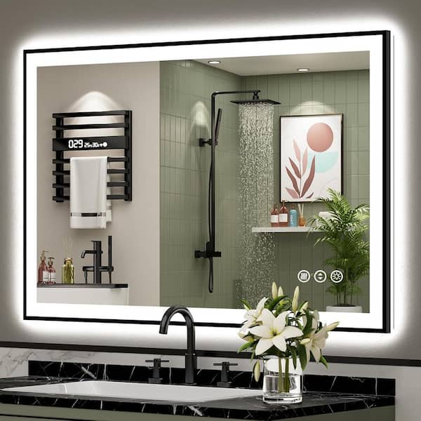 44 in. W x 32 in. H Rectangular Framed Front and Back LED Lighted Anti-Fog Wall Bathroom Vanity Mirror in Tempered Glass