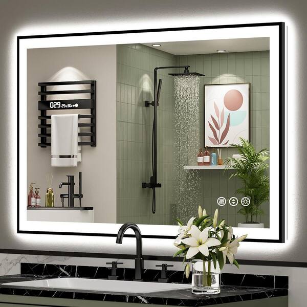 thumbnail image 2 of MCQ Black Matte Framed Bathroom Mirror – 30x39 Inch, Anti-Reflective Glass, Iron Frame 2 of 4