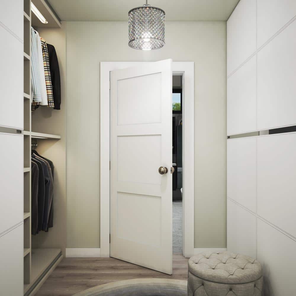 White 36" x 80" 3-Panel Smooth Primed Pine Wood Door